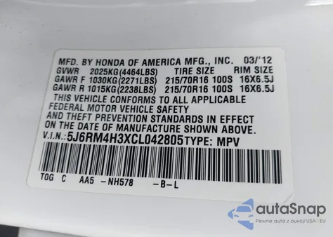 2012 Honda Cr-V Lx from USA, damaged, VIN 5J6RM4H3XCL042805